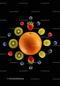 Assortment of Fresh Fruits Displayed on Black Background