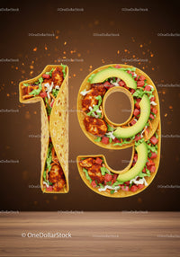 Tasty Burrito Numbers Shaped 19 with Fresh Ingredients