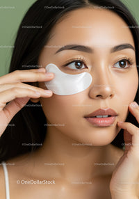 Young woman applying under eye patches for skincare routine