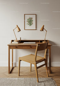 Modern Wooden Desk and Chair in Stylish Home Office Setting