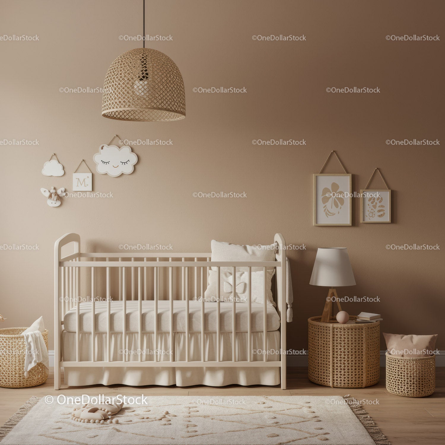 Cozy Modern Nursery with Baby Crib and Wall Art in Neutral Tones