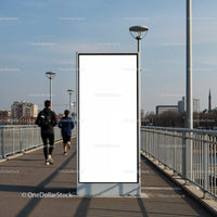 Blank urban billboard on city bridge with runners