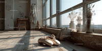 Elegant Ballet Shoes on Wooden Floor Near Sunlit Studio