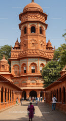 Majestic Red Sandstone Mughal Tower with Ornate Detailing in India