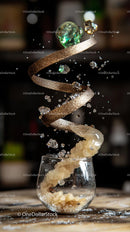 Glass and Gemstones Explosion with Glitter and Liquid Splash