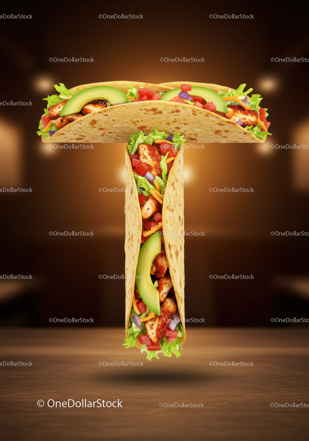 Kreatywne taco z kurczakiem w kształcie litery T ze świeżymi warzywami