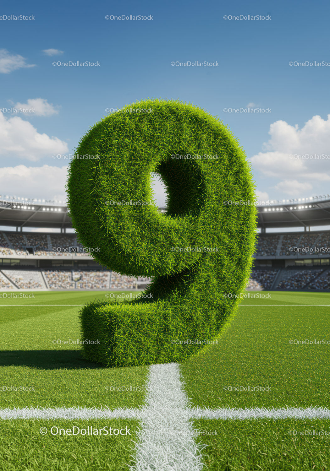 Green Grass Number Nine on Stadium Field