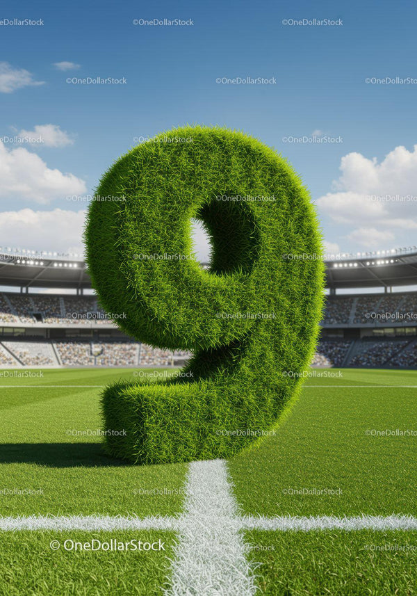 Green Grass Number Nine on Stadium Field