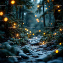 Snowy Forest Path with Warm Glowing Lights