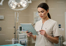 Healthcare Professional Using Digital Tablet in Modern Hospital Environment