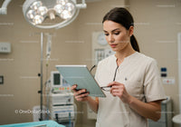Healthcare Professional Using Digital Tablet in Modern Hospital Environment