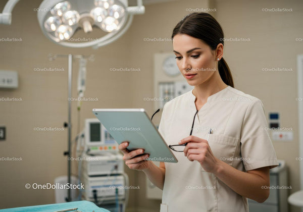 Healthcare Professional Using Digital Tablet in Modern Hospital Environment