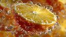 Vibrant Lemon Slice in Sparkling Water with Bubbles