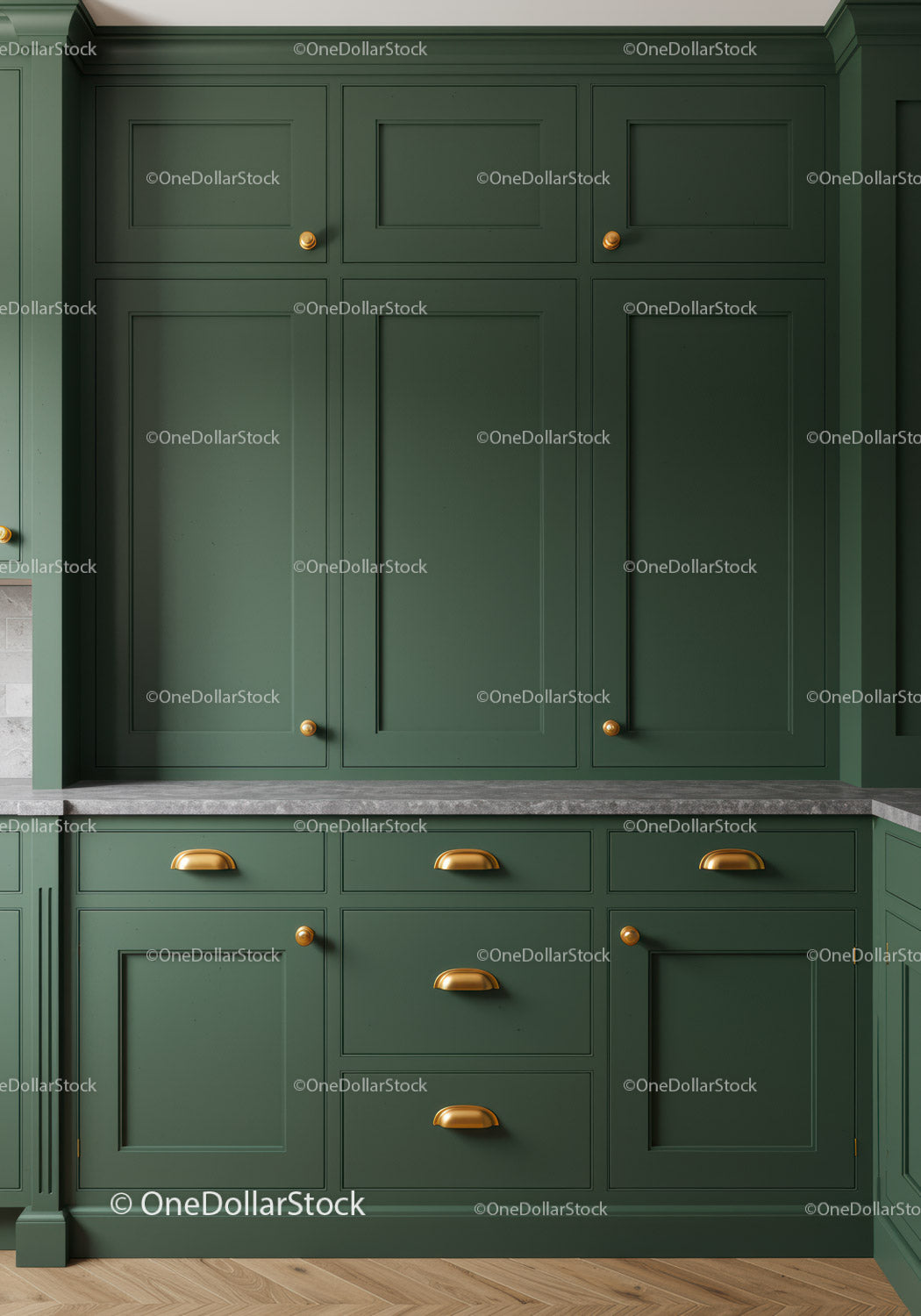Elegant Green Kitchen Cabinets with Gold Hardware for Modern Home