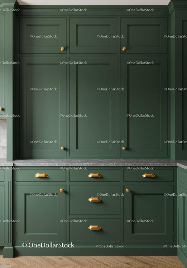 Elegant Green Kitchen Cabinets with Gold Hardware for Modern Home