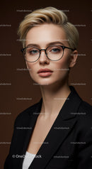 Professional Woman with Blonde Hair and Stylish Glasses Portrait