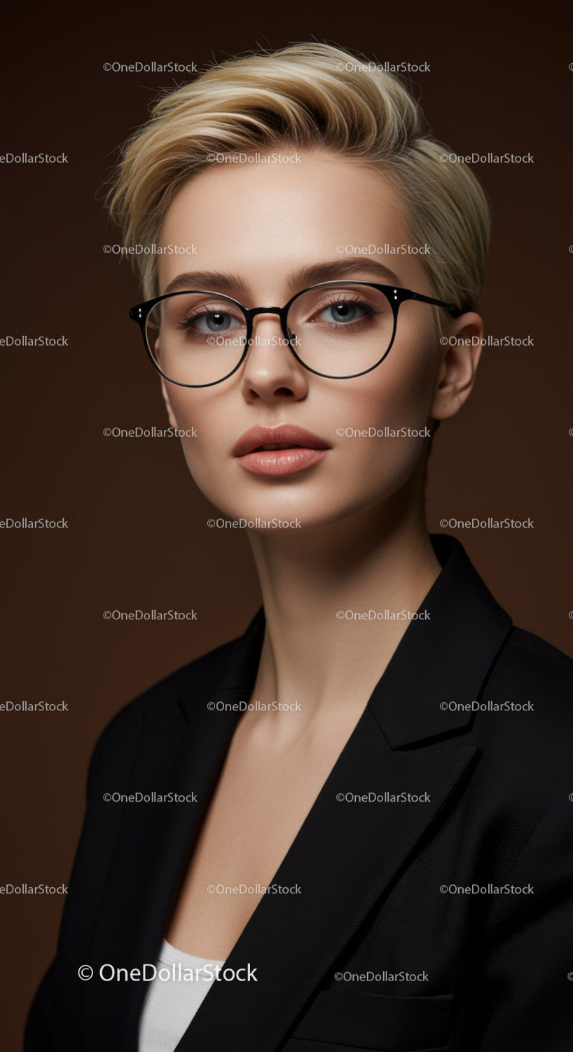 Professional Woman with Blonde Hair and Stylish Glasses Portrait