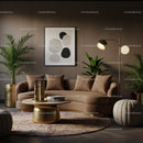 Cozy living room with beige sofa and gold accents