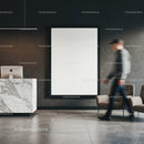 Modern Office Lobby with Marble Reception Desk and Seating