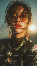Stylish Woman in Sunglasses Against a Sunlit Background