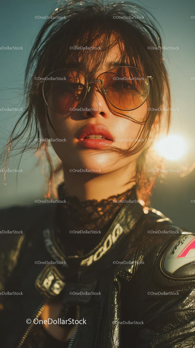 Stylish Woman in Sunglasses Against a Sunlit Background