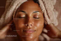 Close-up of a Relaxed Woman with Skincare Routine Wrapped in a Towel