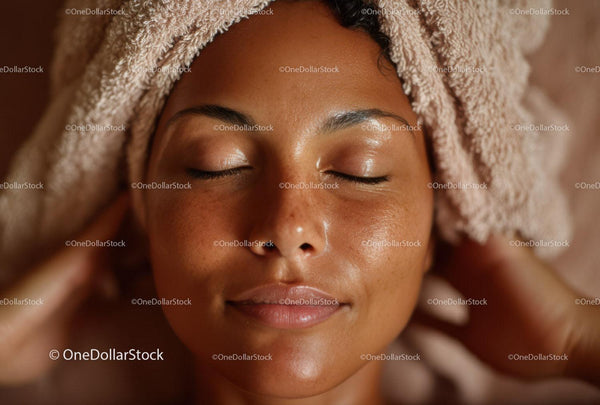 Close-up of a Relaxed Woman with Skincare Routine Wrapped in a Towel