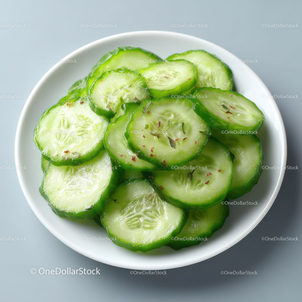Fresh Sliced Cucumber on White Plate for Healthy Food and Cooking