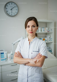 Female Dentist Standing Confidently in Modern Dental Office