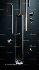 Futuristic Space-Themed Test Tube with Cosmic Particles