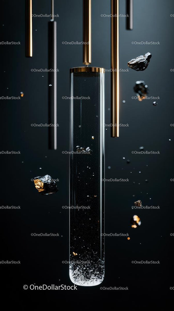 Futuristic Space-Themed Test Tube with Cosmic Particles