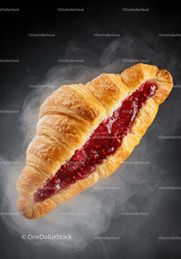 Freshly baked croissant with raspberry jam filling