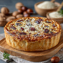 Cheeseboard with Cherry Jam and Chopped Nuts on Pastry Crust