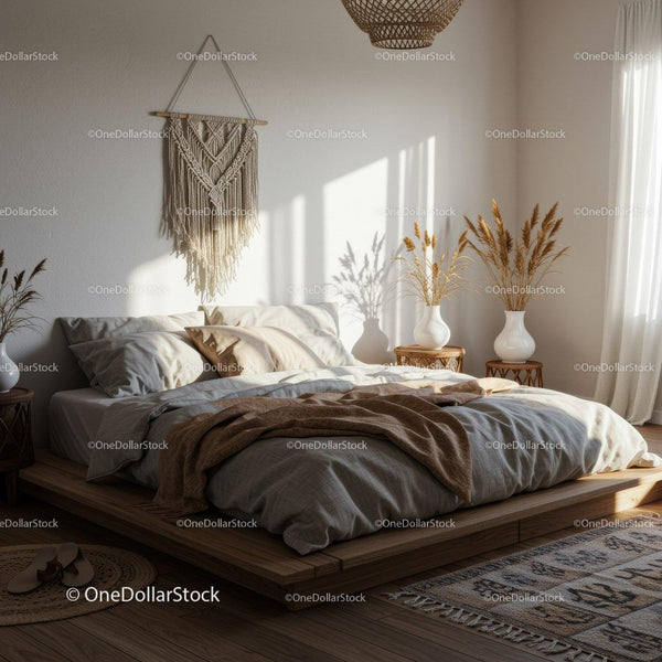 Cozy bedroom with natural light and boho decor