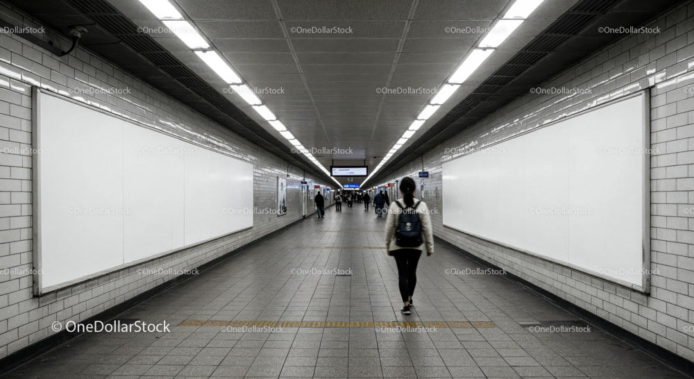 Minimalist Subway Tunnel with Tiled Walls and Modern Lighting