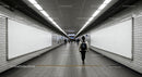 Minimalist Subway Tunnel with Tiled Walls and Modern Lighting