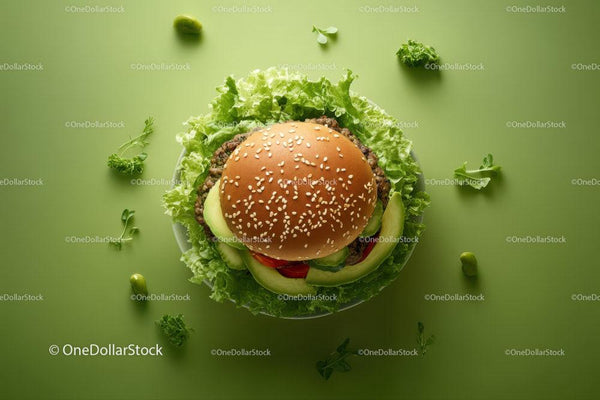 Soczysty Cheeseburger z Sałatą, Pomidorem i Ogórkiem na Bułce z Sezamem
