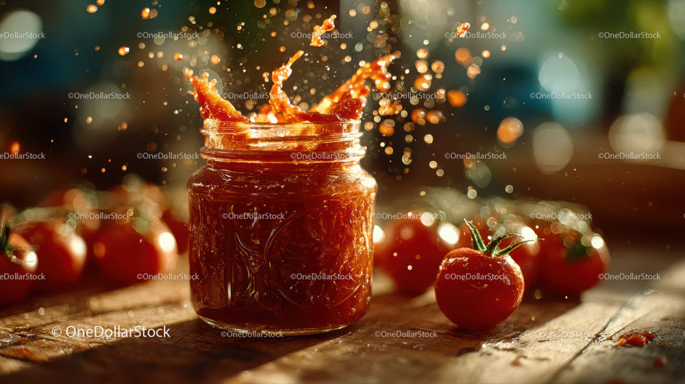 Fresh Ripe Tomatoes and Tomato Sauce in Rustic Setting