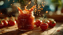 Fresh Ripe Tomatoes and Tomato Sauce in Rustic Setting