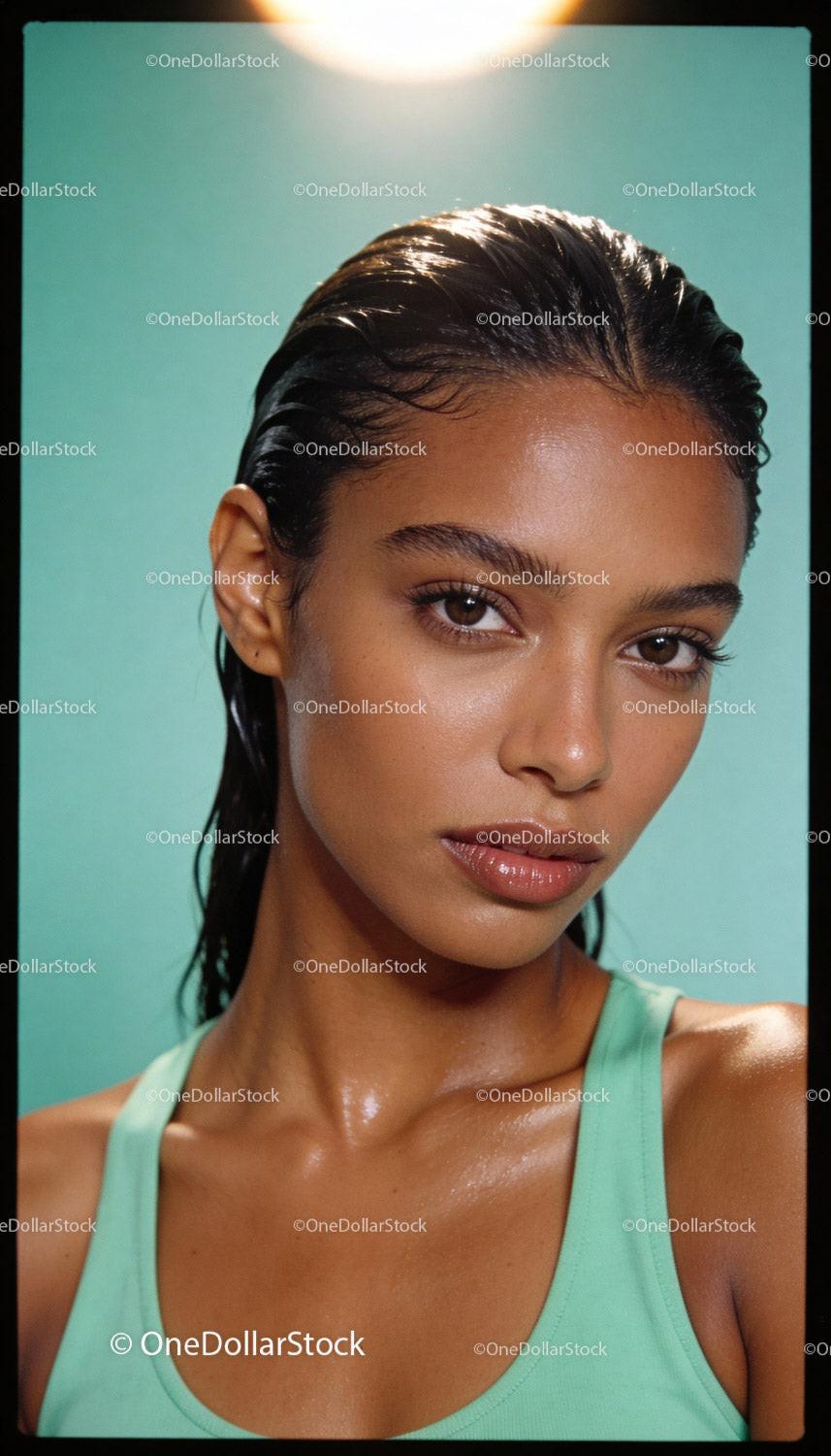 Young woman with wet hair and glowing skin portrait