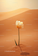 Delicate white flower blooming alone in warm desert
