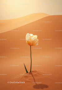 Delicate white flower blooming alone in warm desert