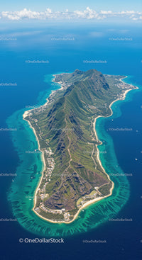 Aerial View of Lush Mountainous Tropical Island with White Beaches