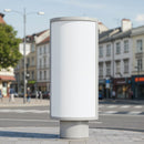 Blank Urban Advertising Column on City Sidewalk