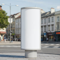 Blank Urban Advertising Column on City Sidewalk