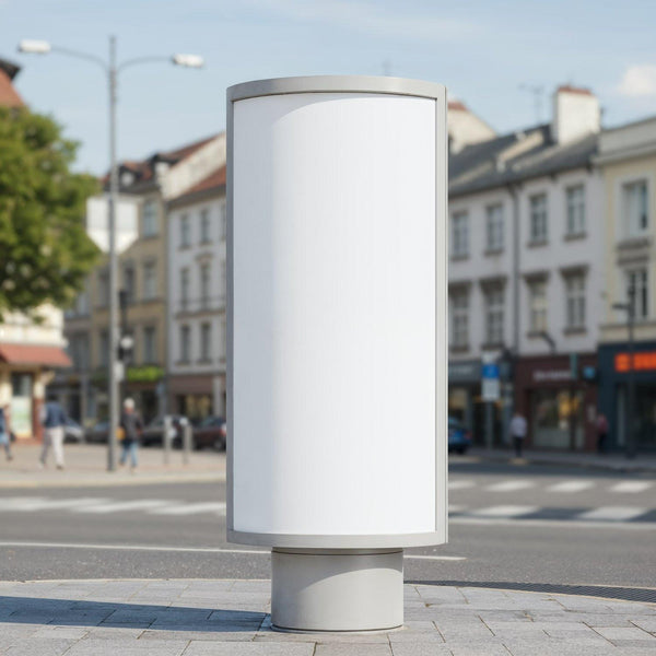 Blank Urban Advertising Column on City Sidewalk JPG Mockup Image