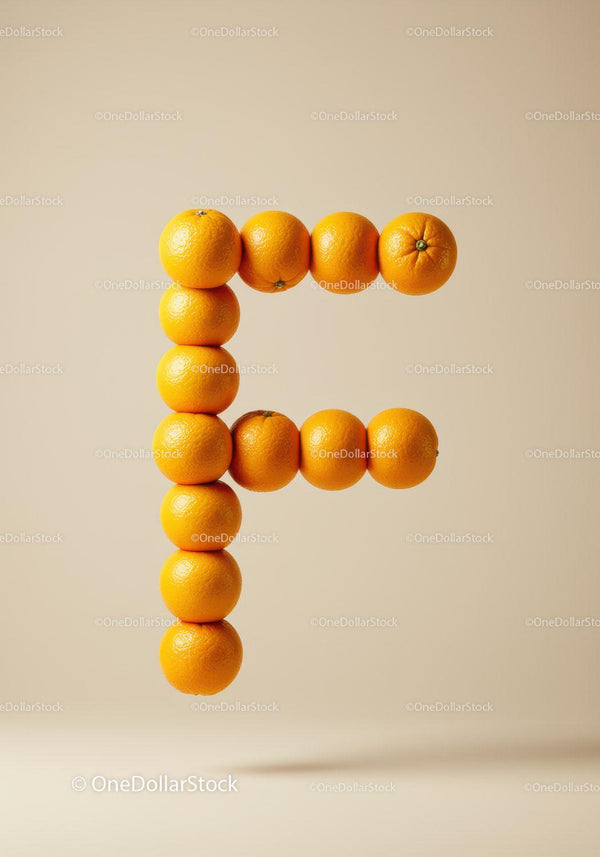 Fresh Orange Fruits Arranged in Letter F Shape