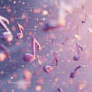 Pink and Purple Musical Notes Floating in Vibrant Background