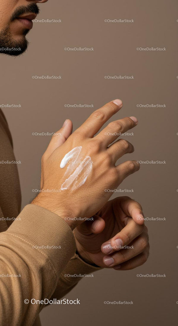Close Up of a Man Applying Hand Lotion for Skincare Routine