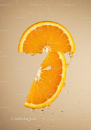 Fresh orange slices with water droplets on beige background